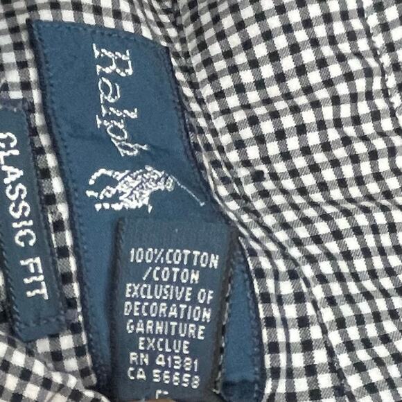 Ralph Lauren Classic Fit Gingham Shirt L Black White Purple Pony Cotton EUC - Picture 10 of 13